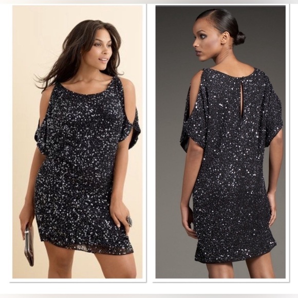 Aidan Mattox Sequin Cold-Shoulder Event Date Night Glam Party Mini Dress 4 - Picture 1 of 12